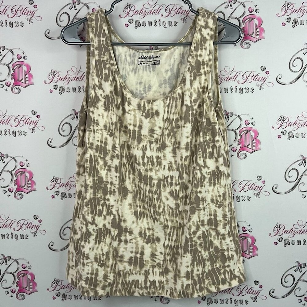 Eddie Bauer tank top tie dye splatter style Brown and Cream Tank Top